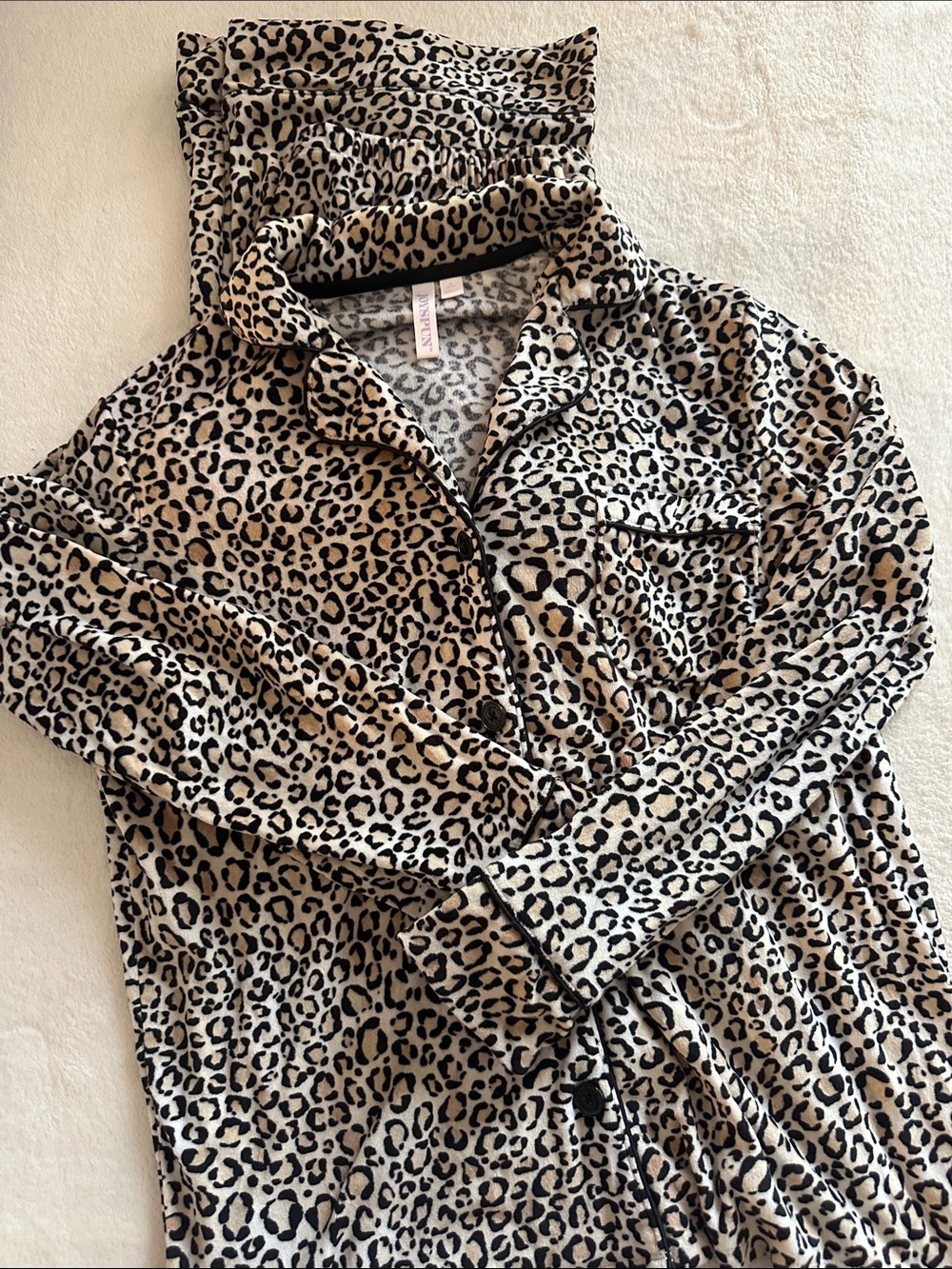 Leopard Print Women's Pajama Set - Beige and Black